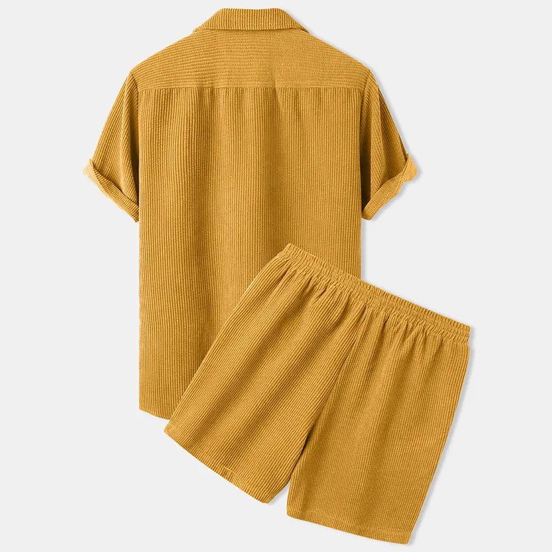 Kurzarmhemd und Shorts-Set für Herren mit Streifenstruktur