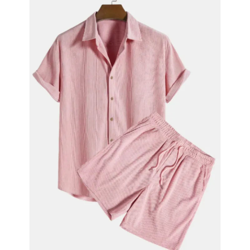 Kurzarmhemd und Shorts-Set für Herren mit Streifenstruktur