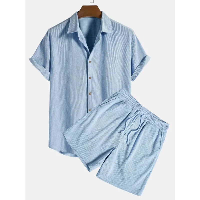 Kurzarmhemd und Shorts-Set für Herren mit Streifenstruktur