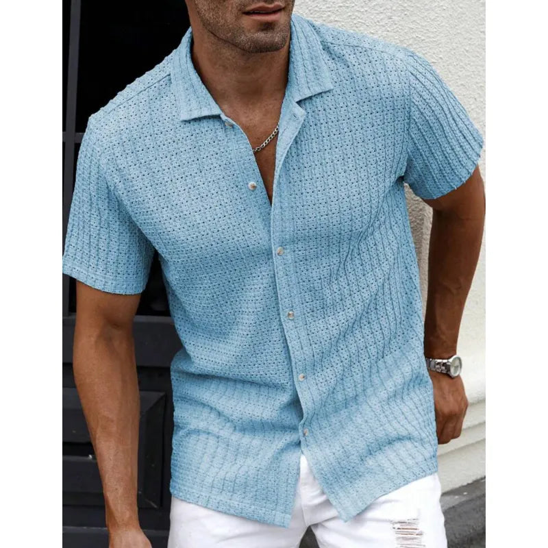 Herren-Kurzarmhemd aus strukturiertem Strick mit Knopfleiste