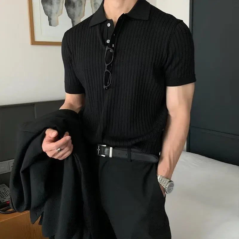Herren Rippstrick Kurzarmhemd mit Kragen