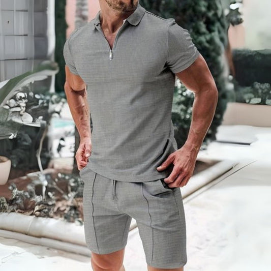 Herren-Set aus Poloshirt und Shorts mit Reißverschlusskragen und Seitentaschen