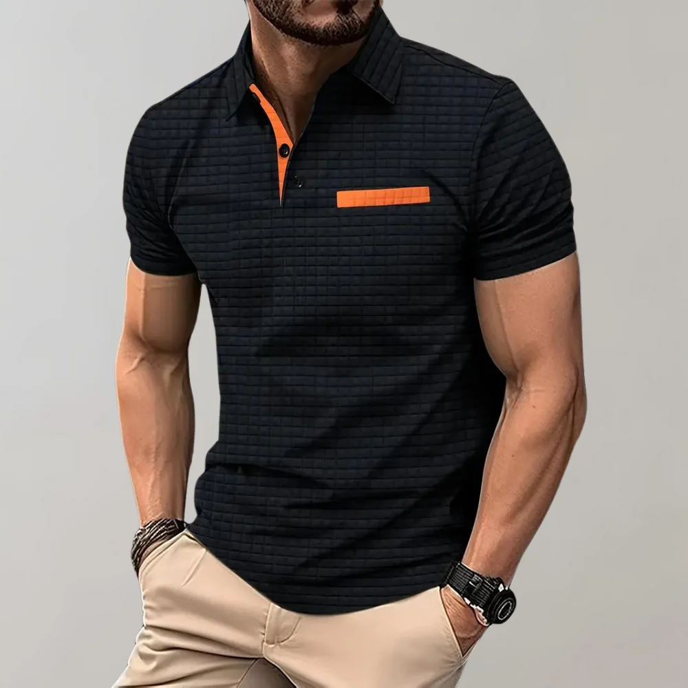 Gemustertes Poloshirt für Herren mit Brusttasche mit Reißverschluss und Knopfleiste