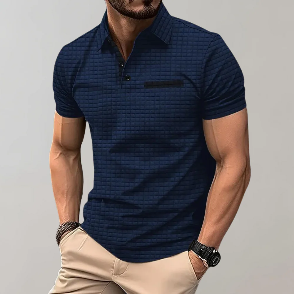Gemustertes Poloshirt für Herren mit Brusttasche mit Reißverschluss und Knopfleiste