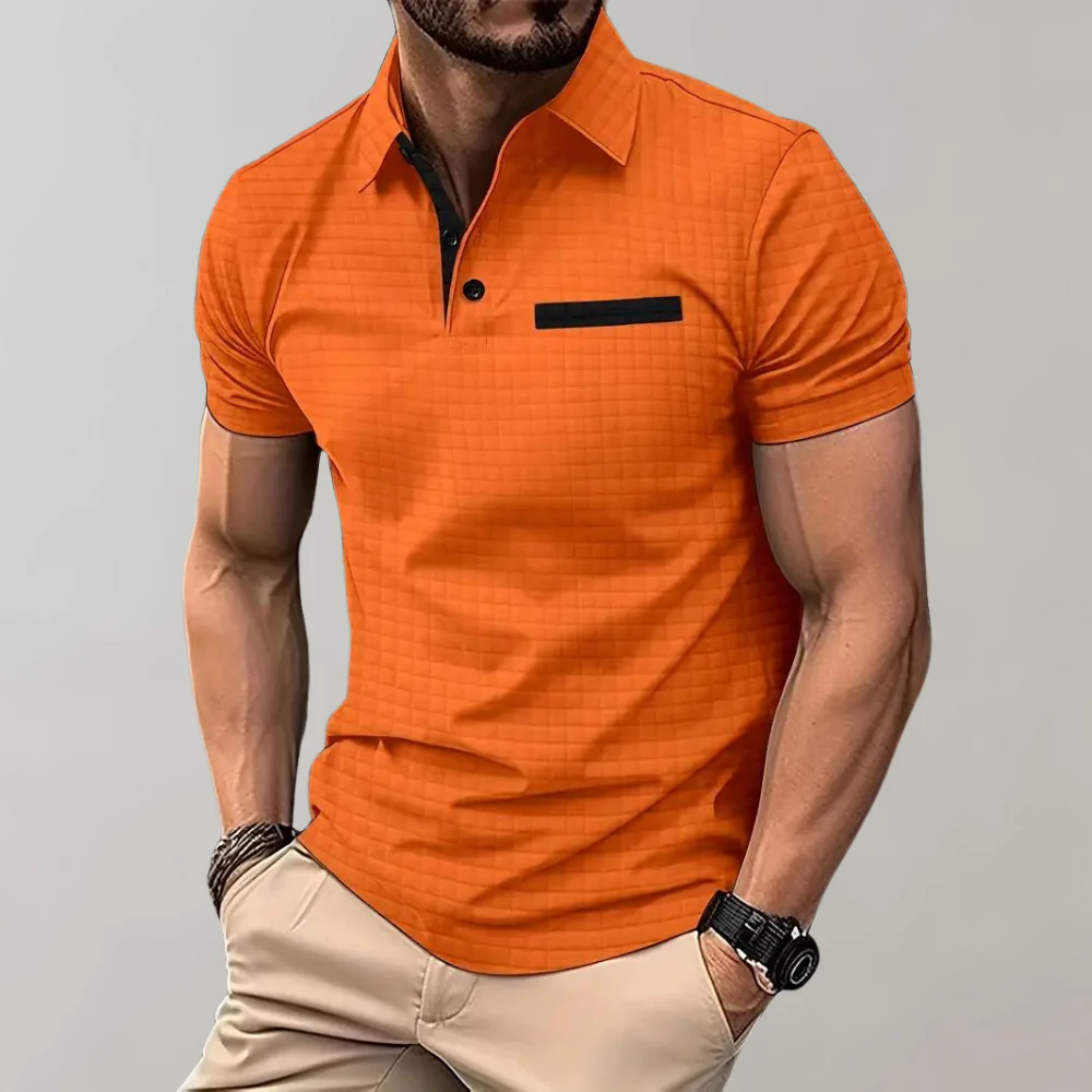 Gemustertes Poloshirt für Herren mit Brusttasche mit Reißverschluss und Knopfleiste