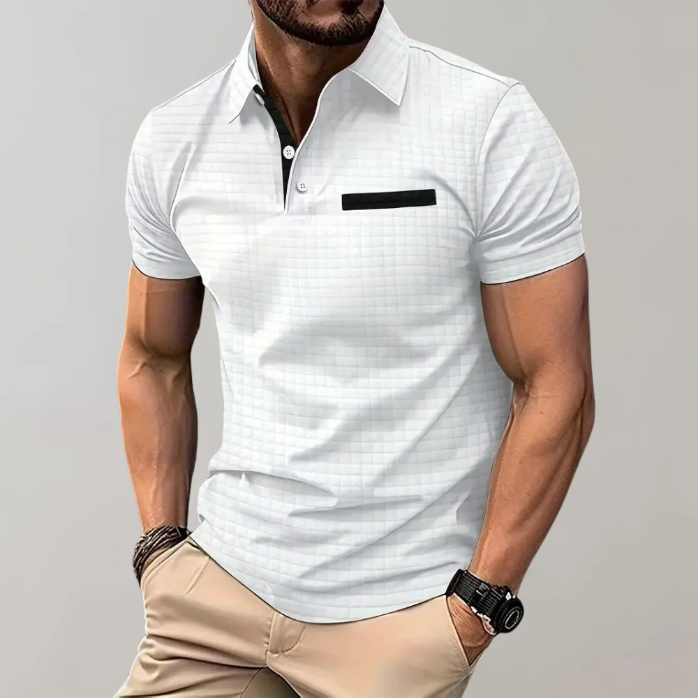 Gemustertes Poloshirt für Herren mit Brusttasche mit Reißverschluss und Knopfleiste