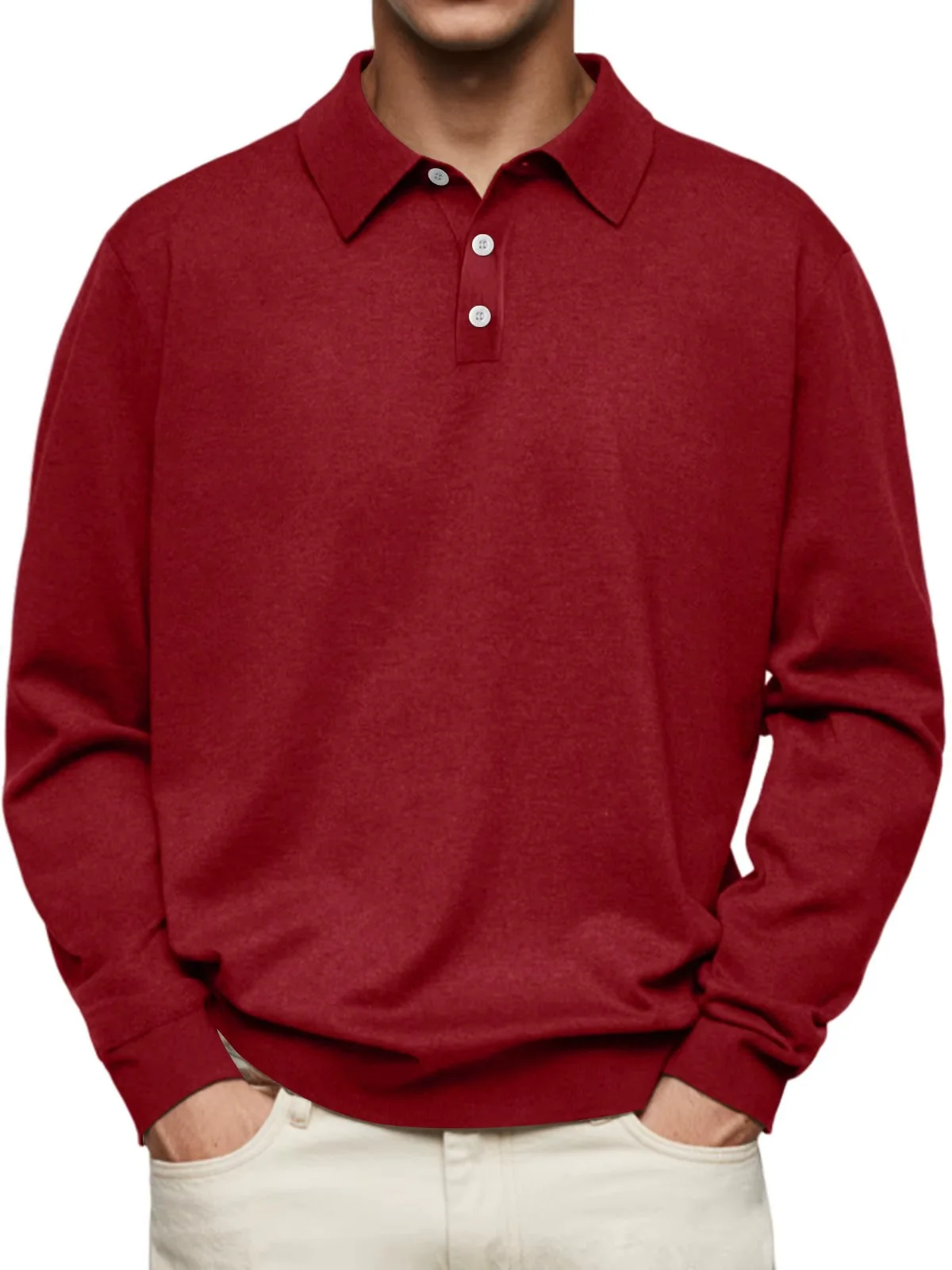 Langarm-Poloshirt für Herren mit strukturiertem Stoff und gerippten Bündchen