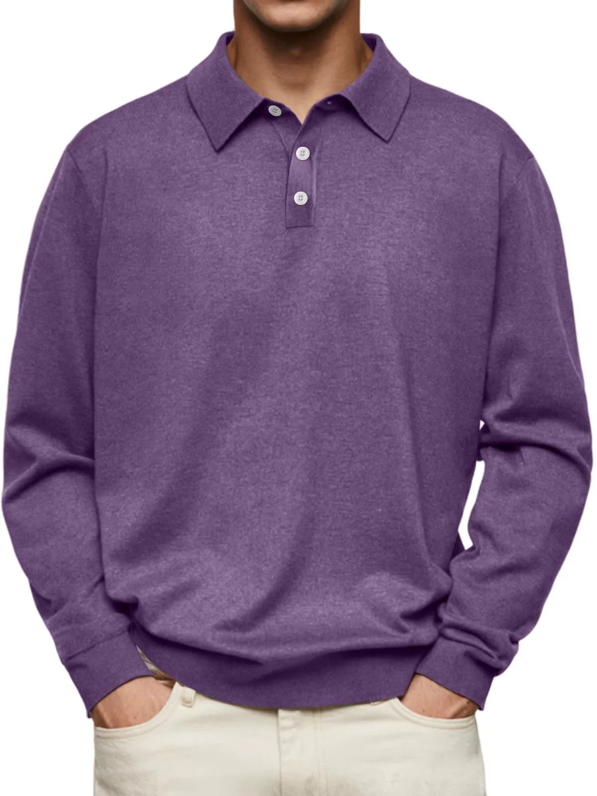 Langarm-Poloshirt für Herren mit strukturiertem Stoff und gerippten Bündchen