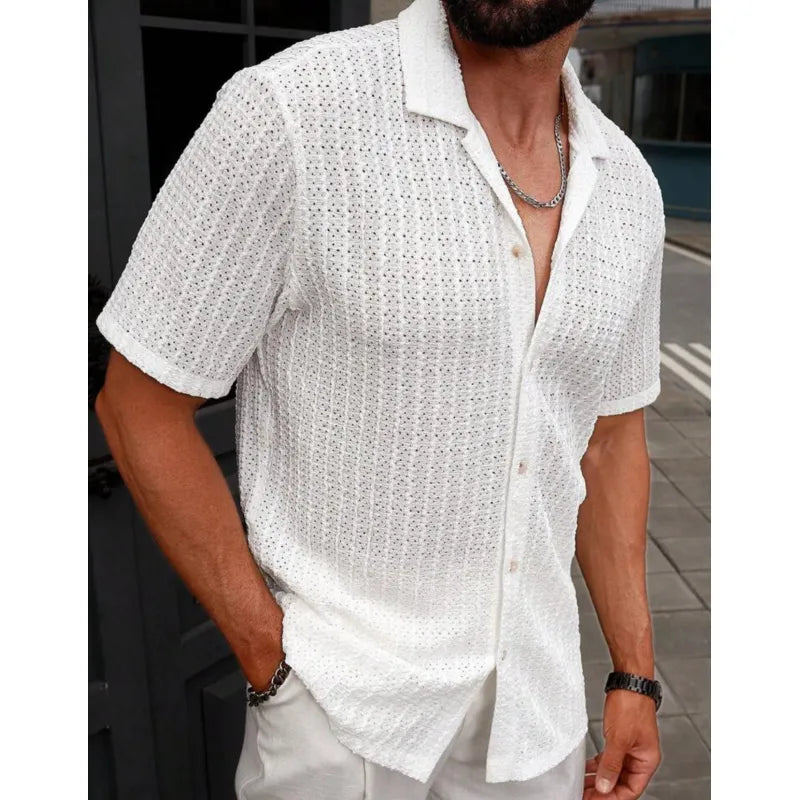 Herren-Kurzarmhemd aus strukturiertem Strick mit Knopfleiste