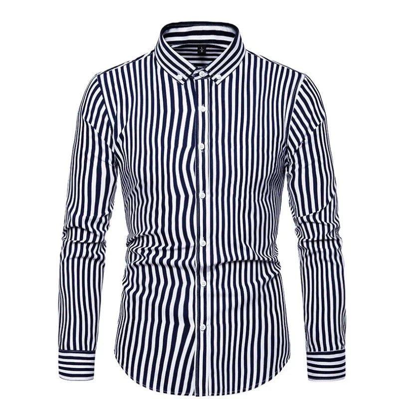 Lightweight slim-fit striped cardigan shirt for men