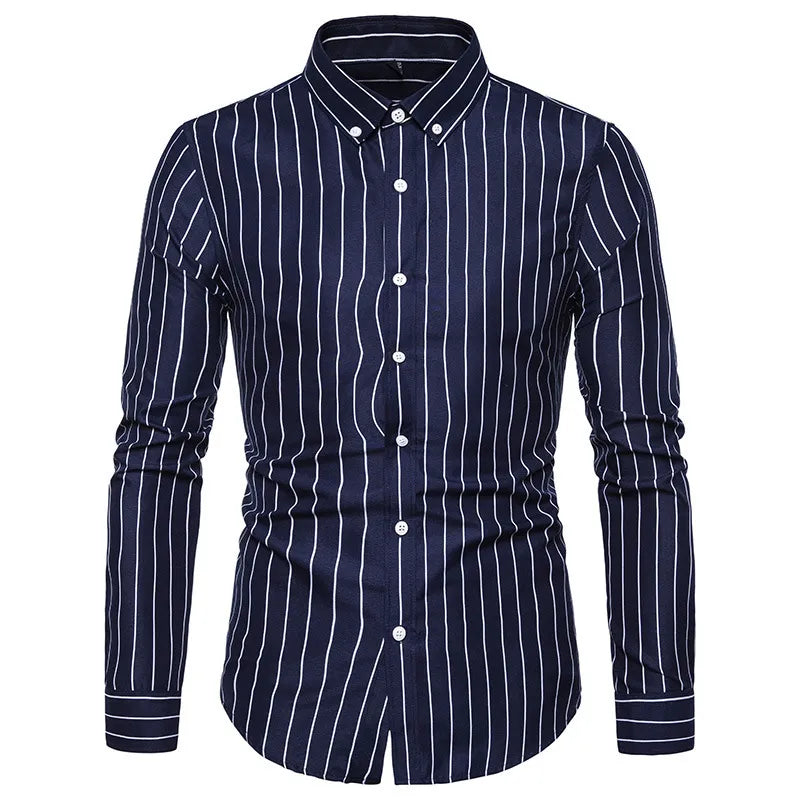 Lightweight slim-fit striped cardigan shirt for men