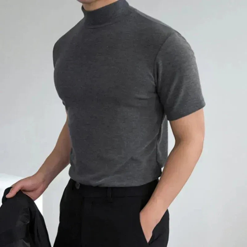 Slim-Fit Kurzarm-Oberteil mit Stehkragen für Herren