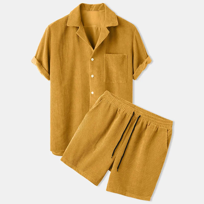 Kurzarmhemd und Shorts-Set für Herren mit Streifenstruktur