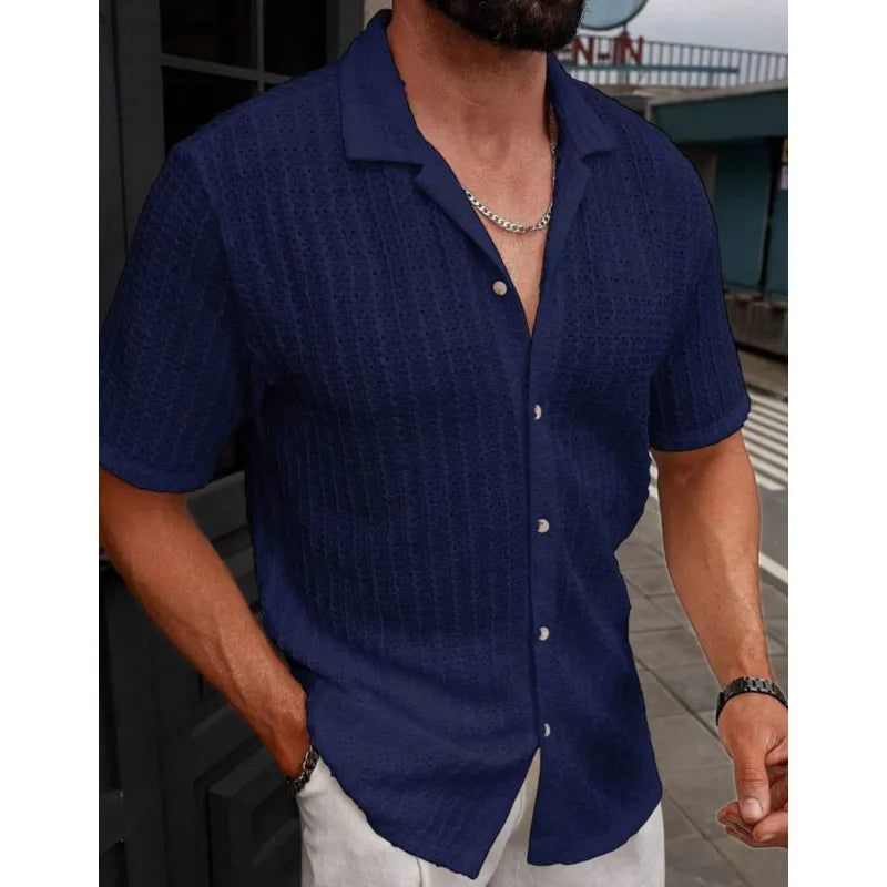 Herren-Kurzarmhemd aus strukturiertem Strick mit Knopfleiste