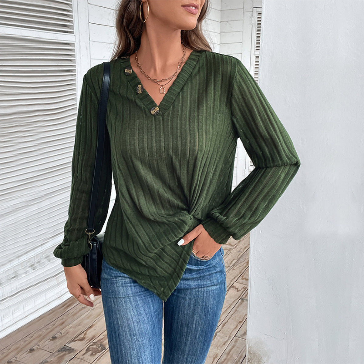 Casual striped V-neck sweater for women