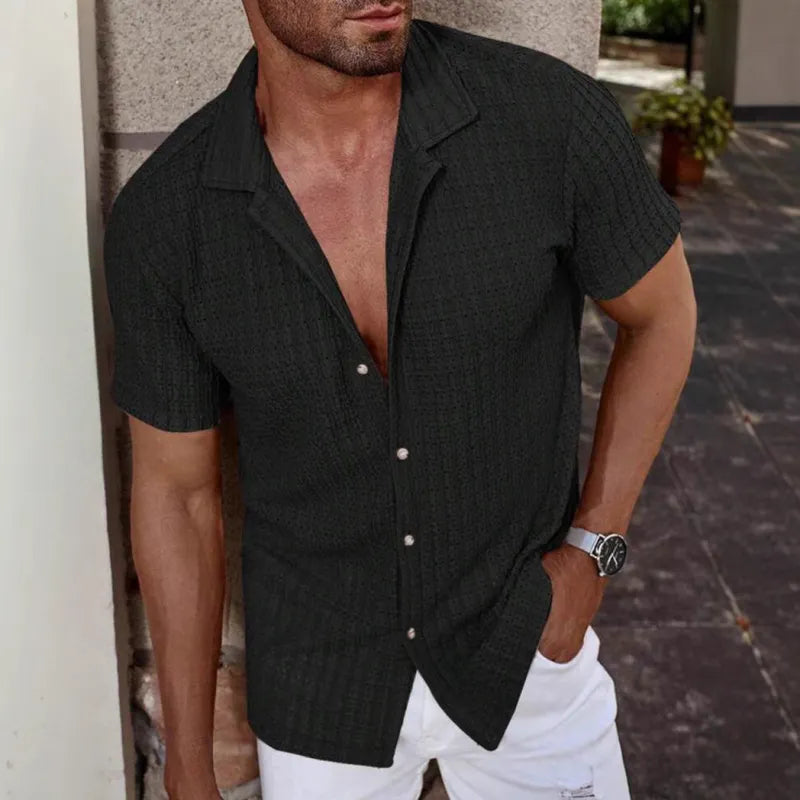 Herren-Kurzarmhemd aus strukturiertem Strick mit Knopfleiste