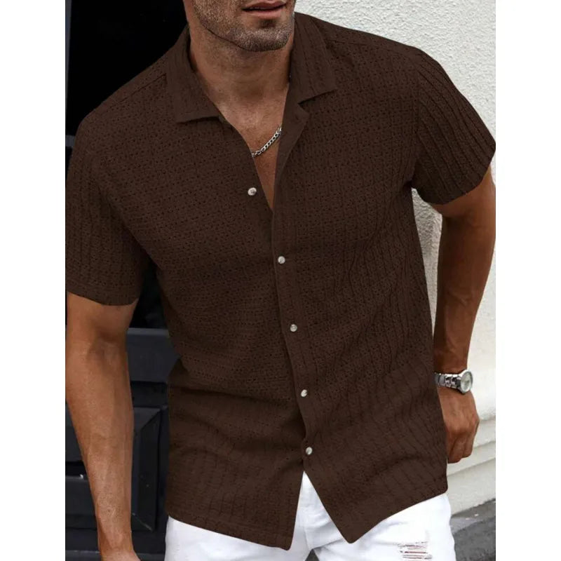 Herren-Kurzarmhemd aus strukturiertem Strick mit Knopfleiste