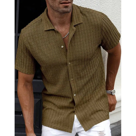 Herren-Kurzarmhemd aus strukturiertem Strick mit Knopfleiste