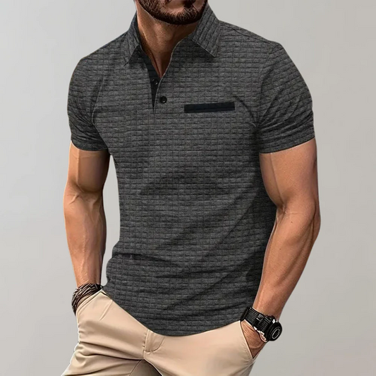 Gemustertes Poloshirt für Herren mit Brusttasche mit Reißverschluss und Knopfleiste