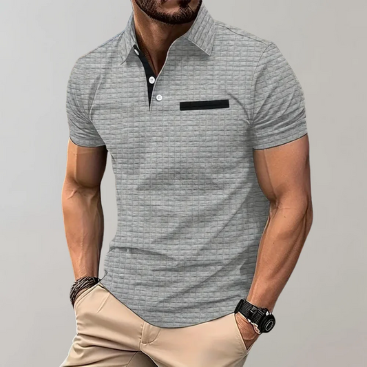 Gemustertes Poloshirt für Herren mit Brusttasche mit Reißverschluss und Knopfleiste
