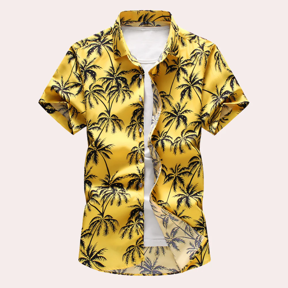 Kurzärmliges Herrenhemd mit Blumenmuster, Knopfleiste und Kentkragen