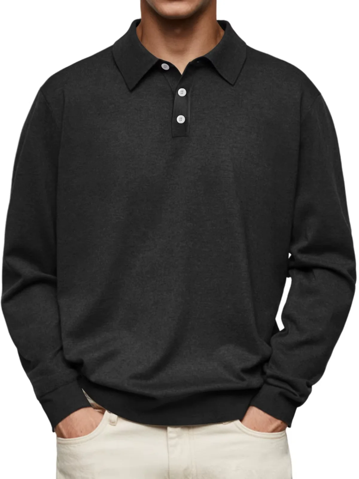 Langarm-Poloshirt für Herren mit strukturiertem Stoff und gerippten Bündchen