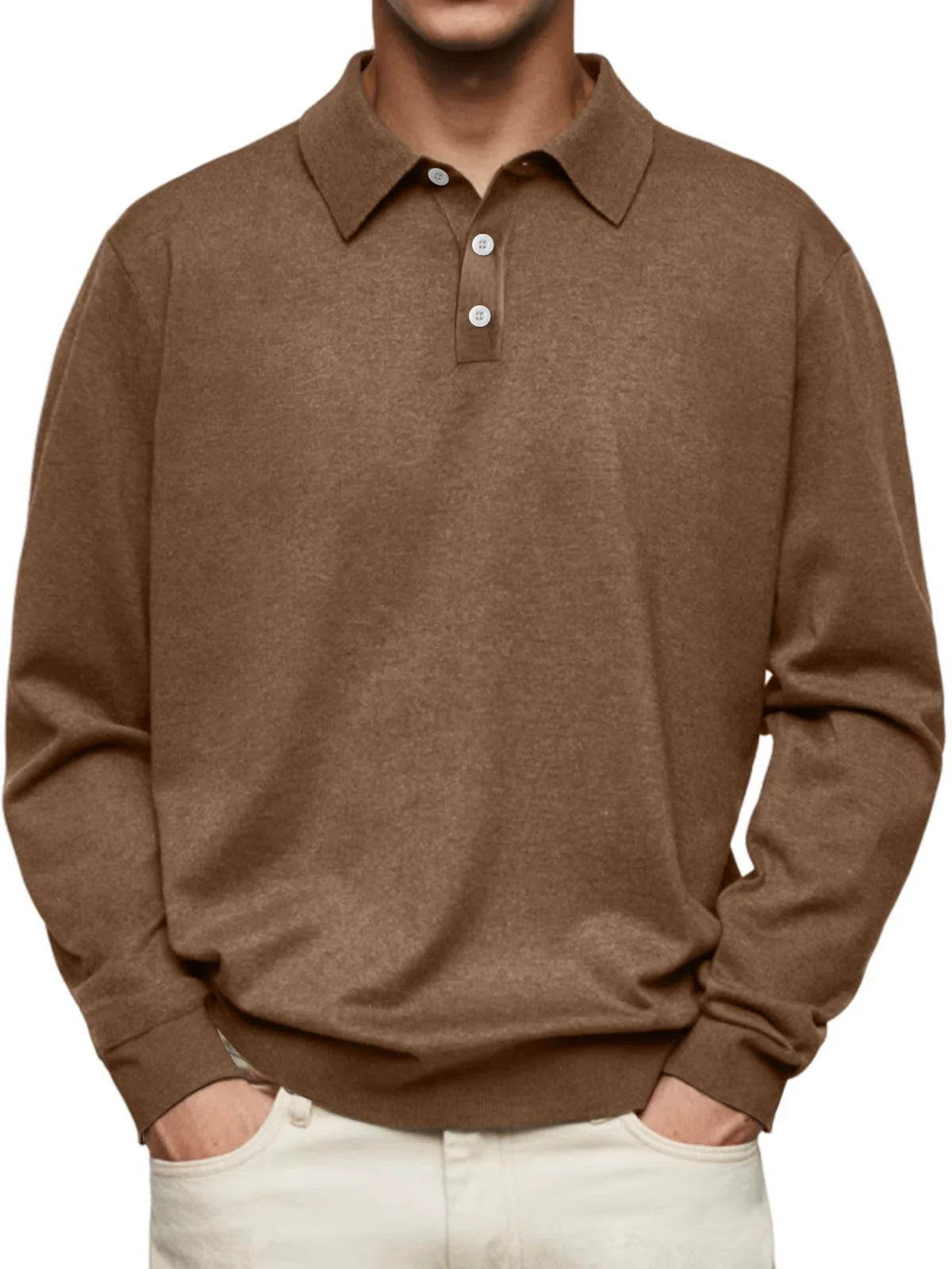 Langarm-Poloshirt für Herren mit strukturiertem Stoff und gerippten Bündchen