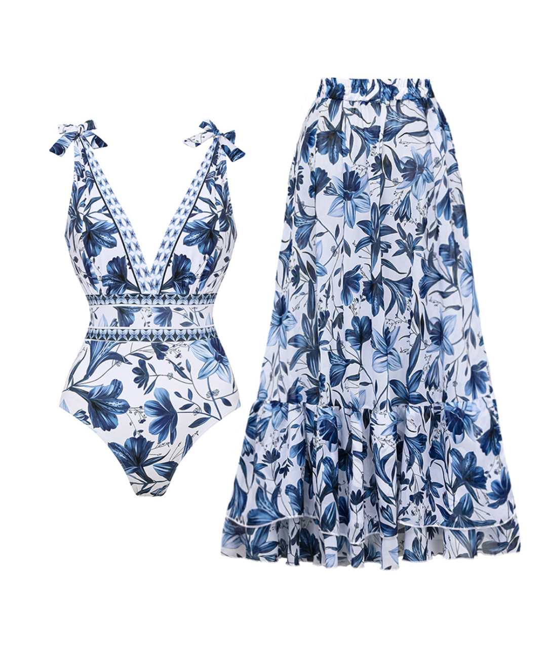 Elegant one-piece swimsuit with skirt for women