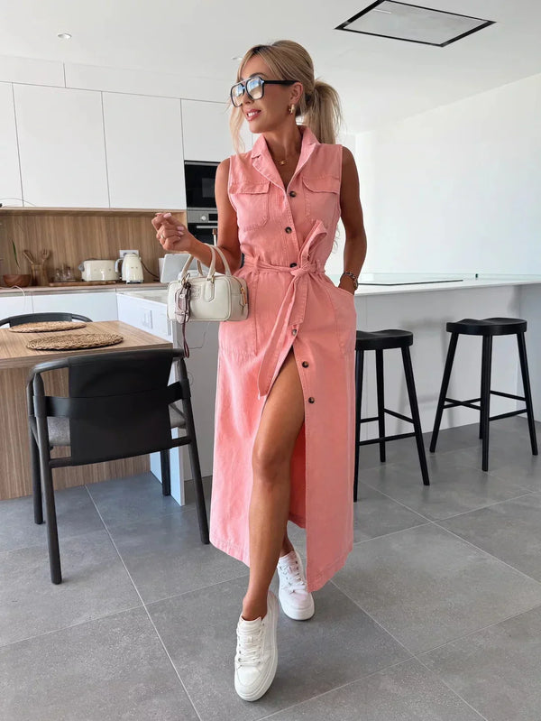Lightweight sleeveless denim dress for women