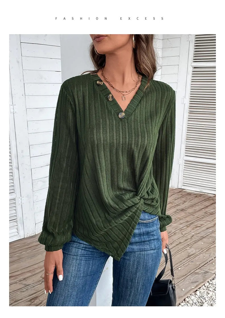 Casual striped V-neck sweater for women