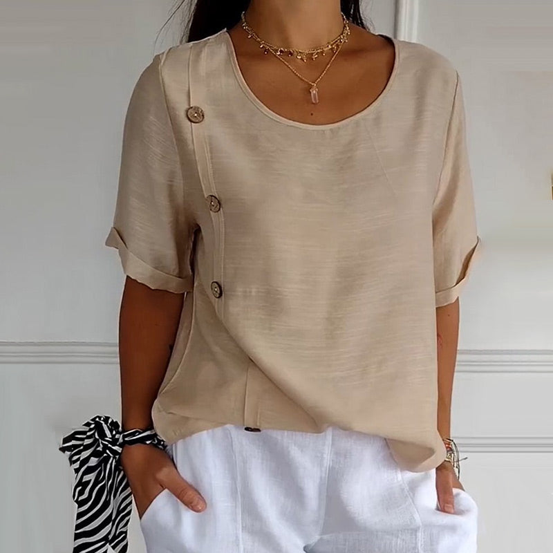 Round Neck Blouse with Side Buttons for women