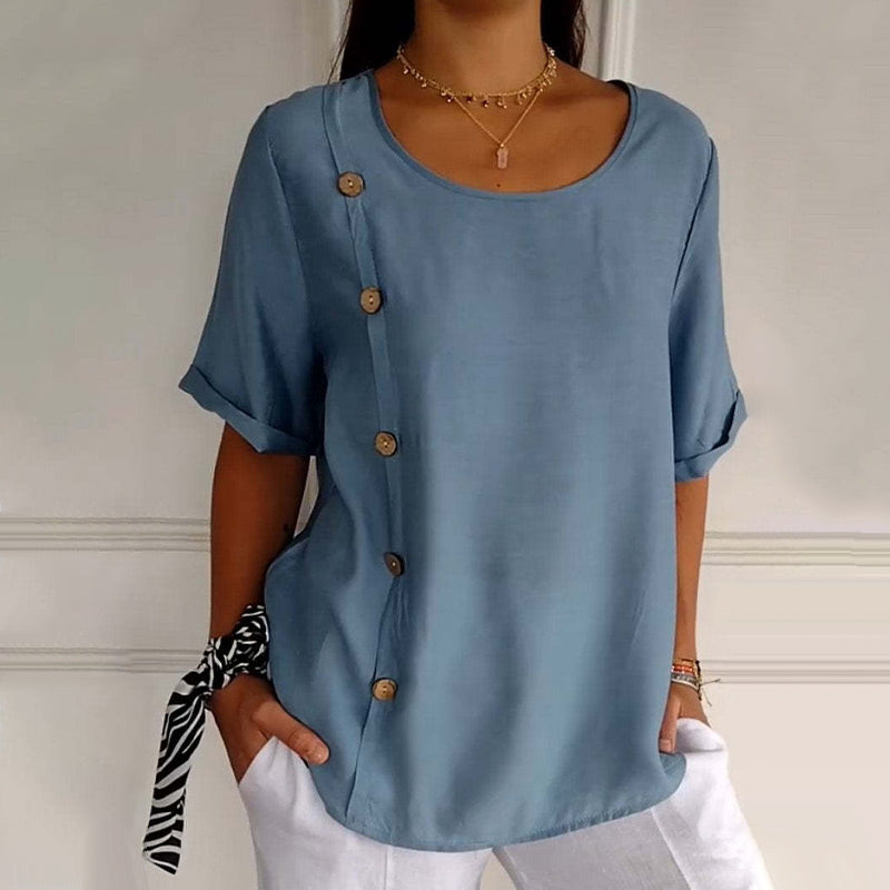 Round Neck Blouse with Side Buttons for women