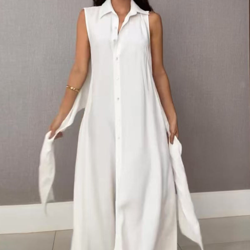 Ärmelloses Hemdblusenkleid für Damen mit Taillenband und Knopfleiste vorne