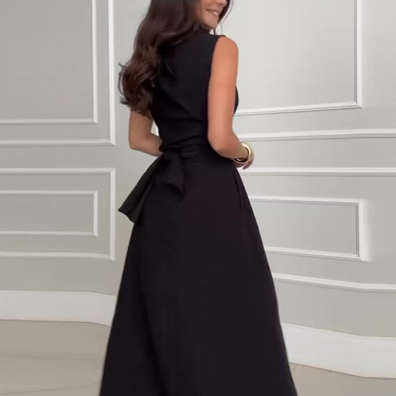 Ärmelloses Hemdblusenkleid für Damen mit Taillenband und Knopfleiste vorne